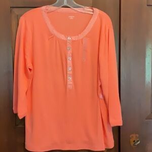 St. John's Bay Orange 3/4 Sleeve Buttoned Blouse
